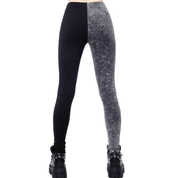 Killstar Witch Leggings ✦ Two-Faced Graphic Stretch ✦ Black & Grey Alt-Core NWT - Picture 3 of 8